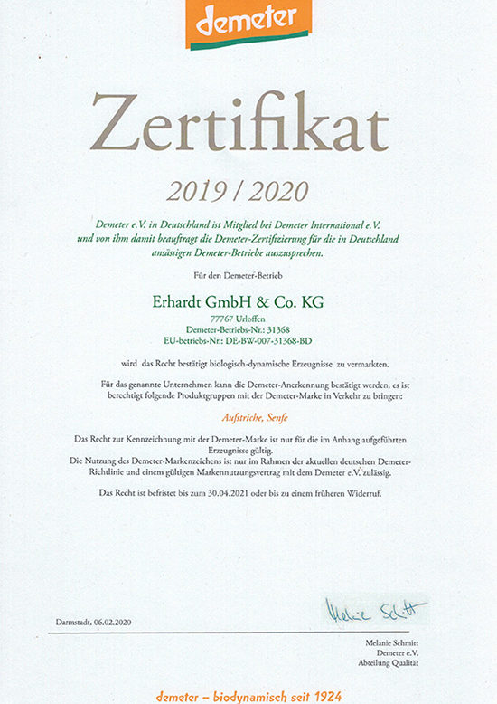 05 Demeter Urkunde Erhardt GmbH & Co KG